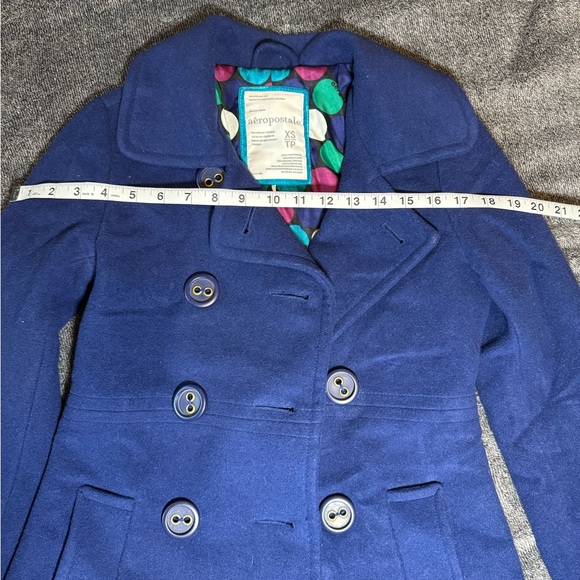 Aeropostale Navy Blue Wool-Blend Peacoat XS – Colorful Polka Dot Lining - Picture 6 of 6